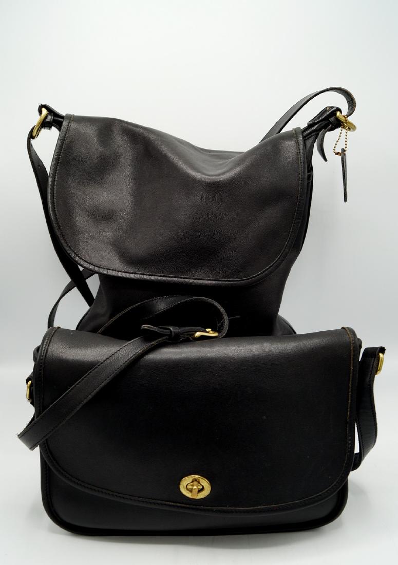 2 VINTAGE COACH BLACK LEATHER HAND BAGS (1 of 12)