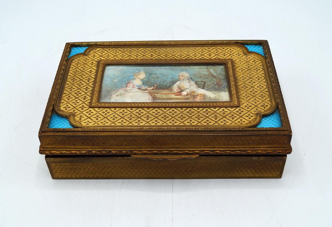 FRENCH BRONZE & ENAMEL BOX W/MINIATURE PORTRAIT (1 of 4)