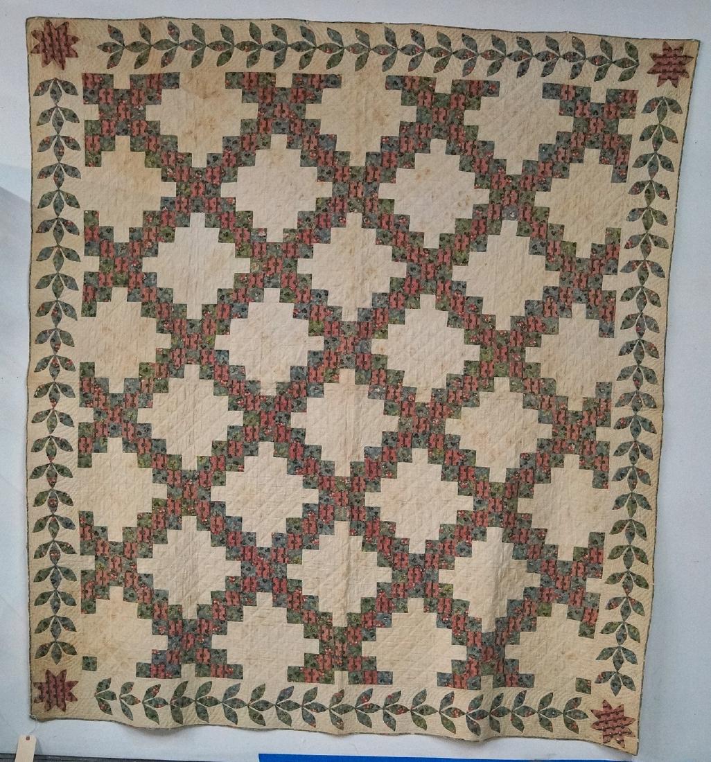 VINTAGE QUILT PINK, BLUE & CREAM  W/STAR BORDER (1 of 5)