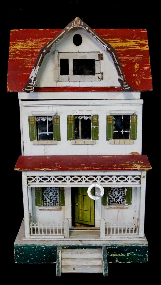 VINTAGE PAINT DECORATED DOLLHOUSE (1 of 11)