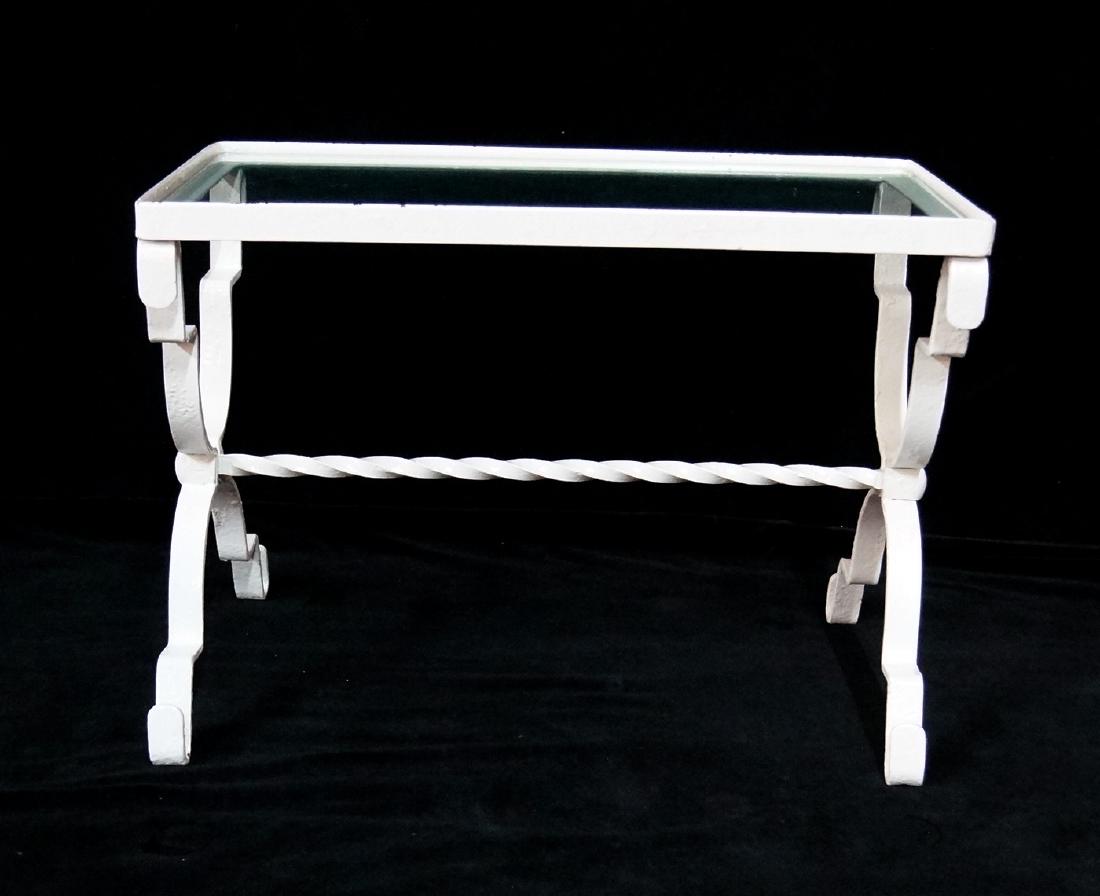 WROUGHT IRON GLASS TOP WHITE RECTANGULAR TABLE (1 of 3)