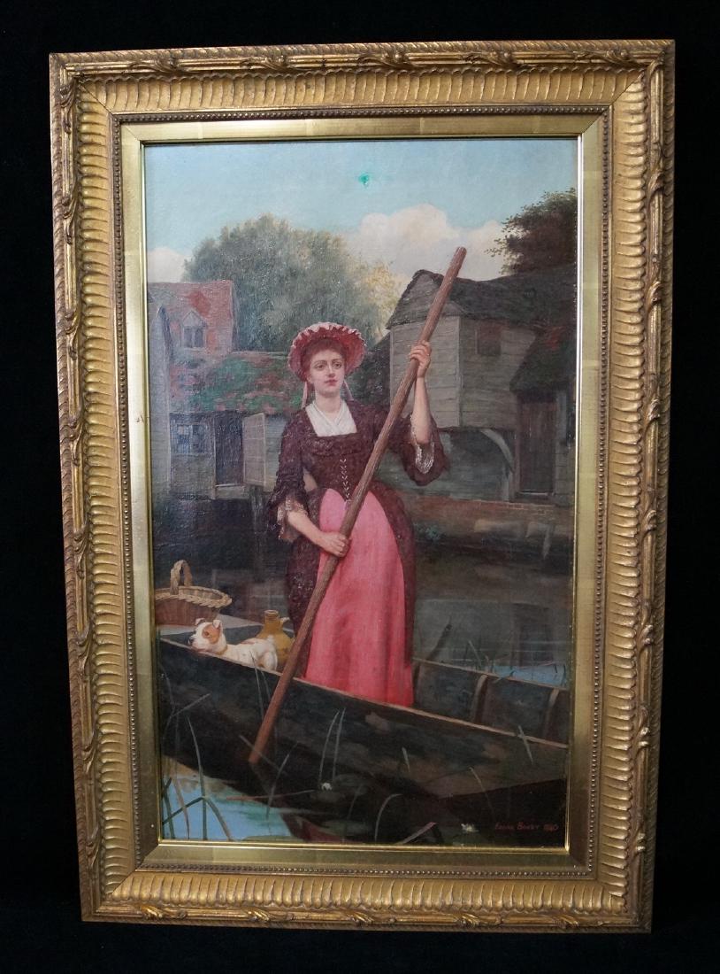 BUNDY SGN. OIL ON CANVAS "GIRL & DOG IN GONDOLA" (1 of 6)