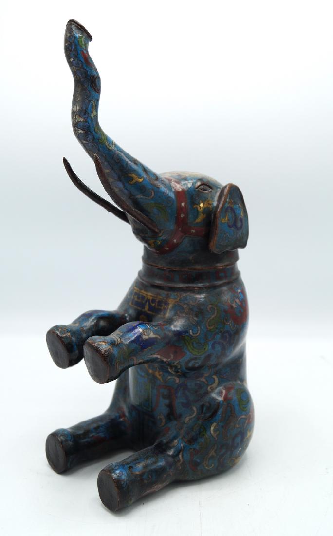 CLOISONNE ELEPHANT 2 PART CONTAINER: CLOISONNE ELEPHANT 2 PART CONTAINER 13"H