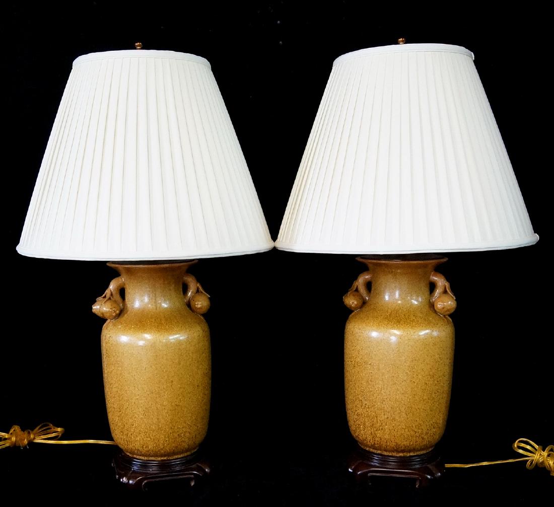 PR. ORIENTAL STYLE POTTERY LAMPS W/ FRUIT MOTIF (1 of 5)
