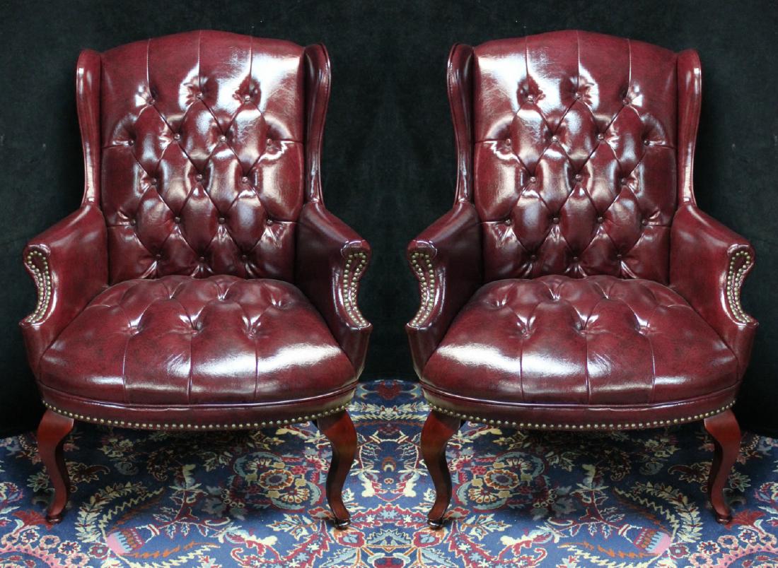 PR. QUEEN ANNE STYLE RED VINYL UPHOLSTERED CLUB (1 of 5)