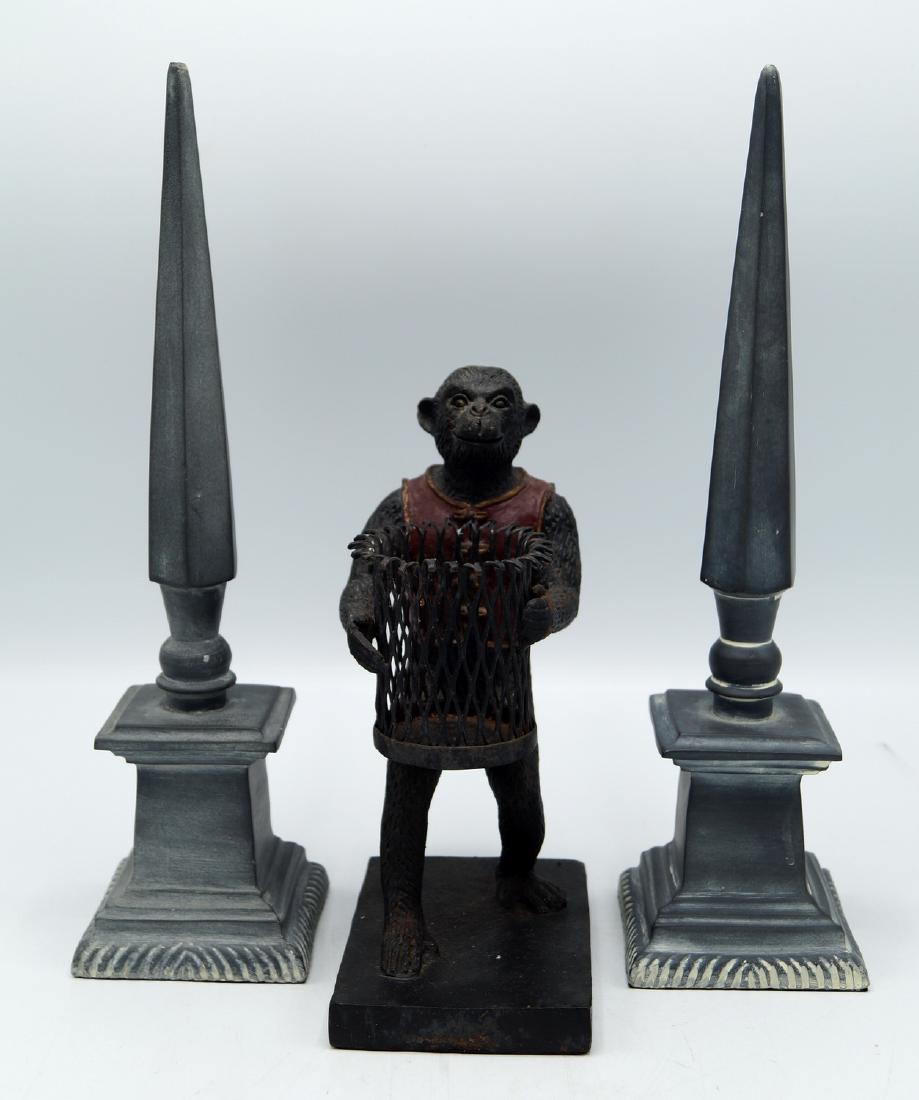 PR. METAL OBELISKS & MONKEY FIGURAL MATCH HOLDER; (1 of 4)