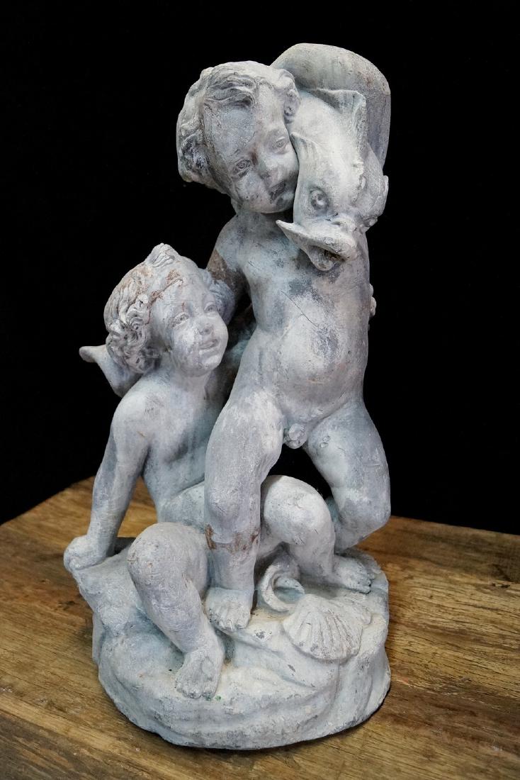 GARDEN STATUARY (POSSIBLY LEAD) BOYS AND DOLPHIN (1 of 6)
