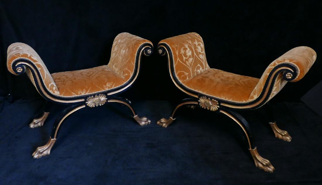 PR.  HOLLYWOOD REGENCY STYLE VELVET UPHOLSTERED BENCHES (1 of 6)