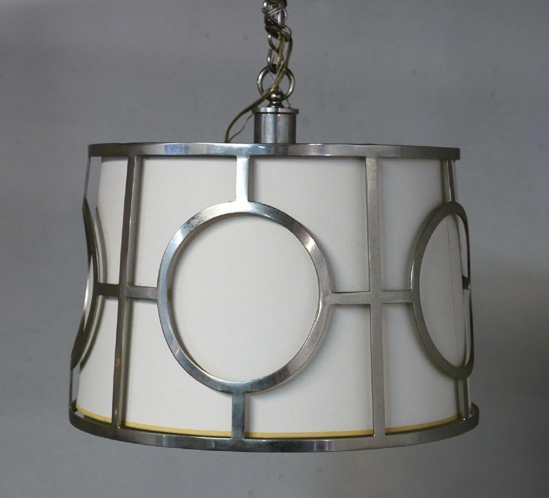 ANTHONY BARATTA: LOT 3 CHROME DRUM SHADE HANGING LAMPS (1 of 2)