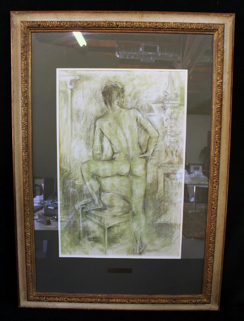 ROBERT JOEL SCHWARTZ SGN. CHARCOAL: ROBERT JOEL SCHWARTZ SGN. CHARCOAL ON CANVAS NUDE 24.5X16.5"