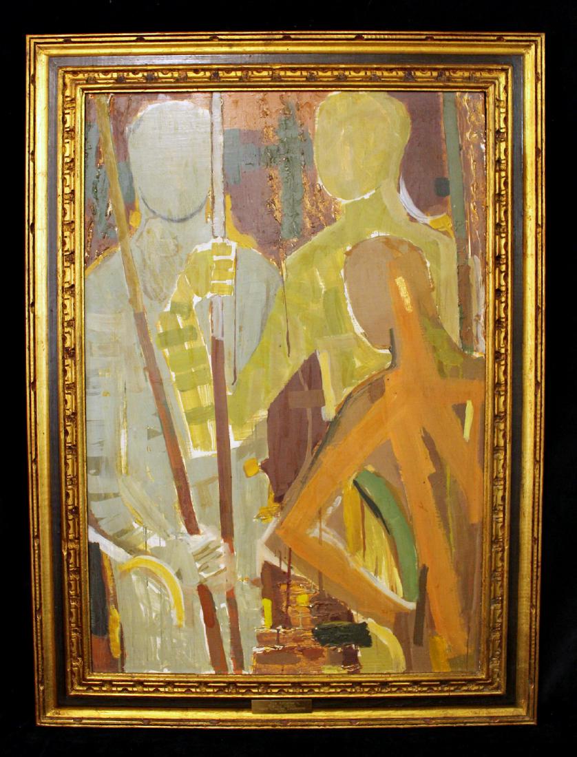 WERLYN MARTIN OIL ON MASONITE ABSTRACT "THE ATHLETES" (1 of 5)