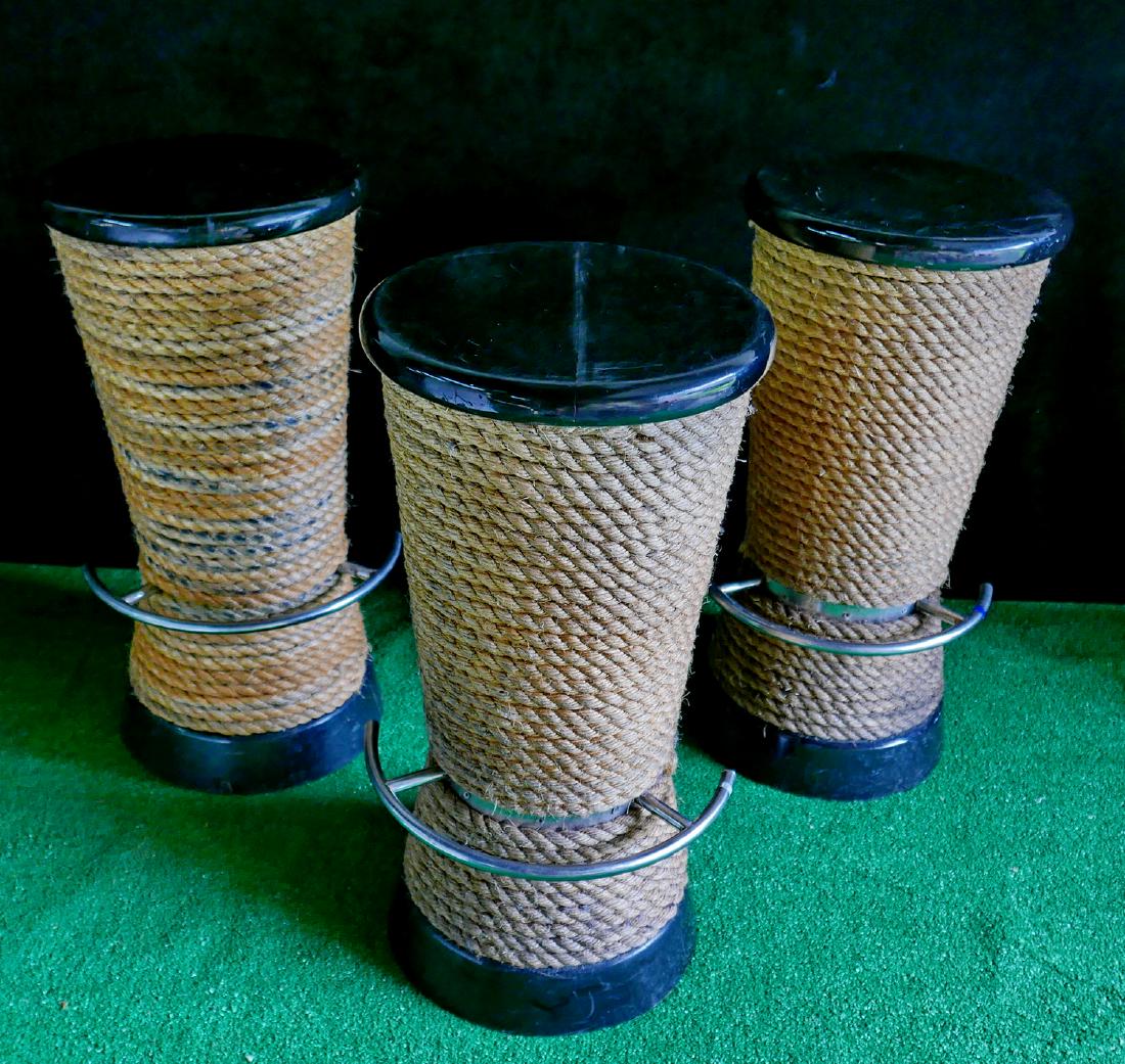 ANTHONY BARATTA: 3 ROPE TWIST BAR STOOLS 29"H 14" DIA. (1 of 8)