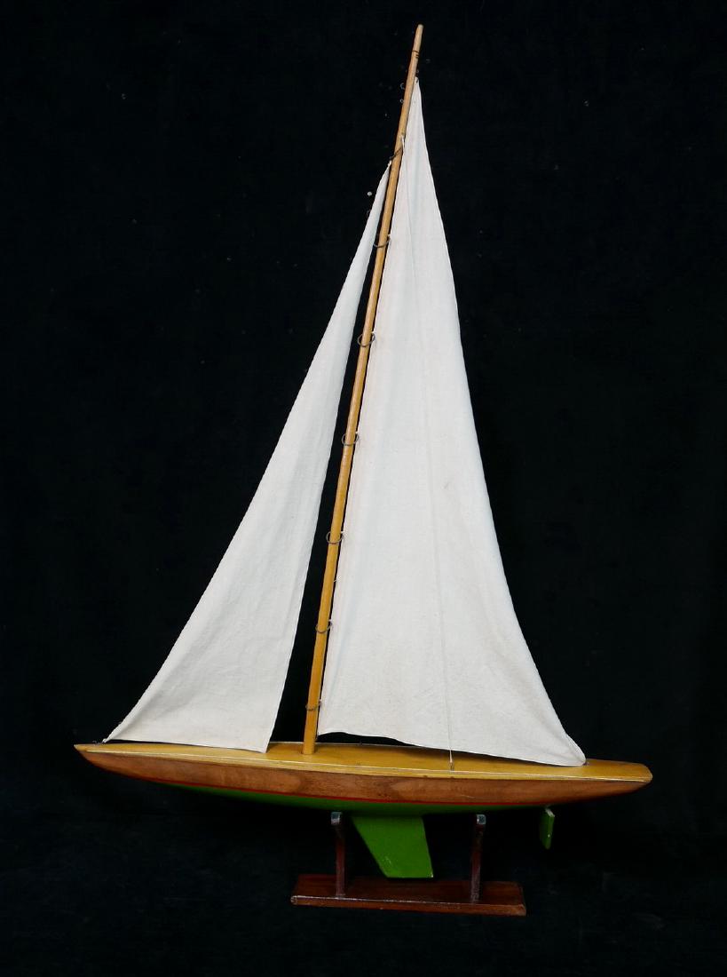 ANTHONY BARATTA: SAILBOAT MODEL GREEN HULL: ANTHONY BARATTA: SAILBOAT MODEL GREEN HULL 41"H 30"W 6"D
