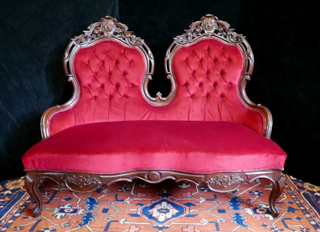 ANTHONY BARATTA: VICTORIAN ROSEWOOD UPHOLSTERED SETTEE (1 of 5)