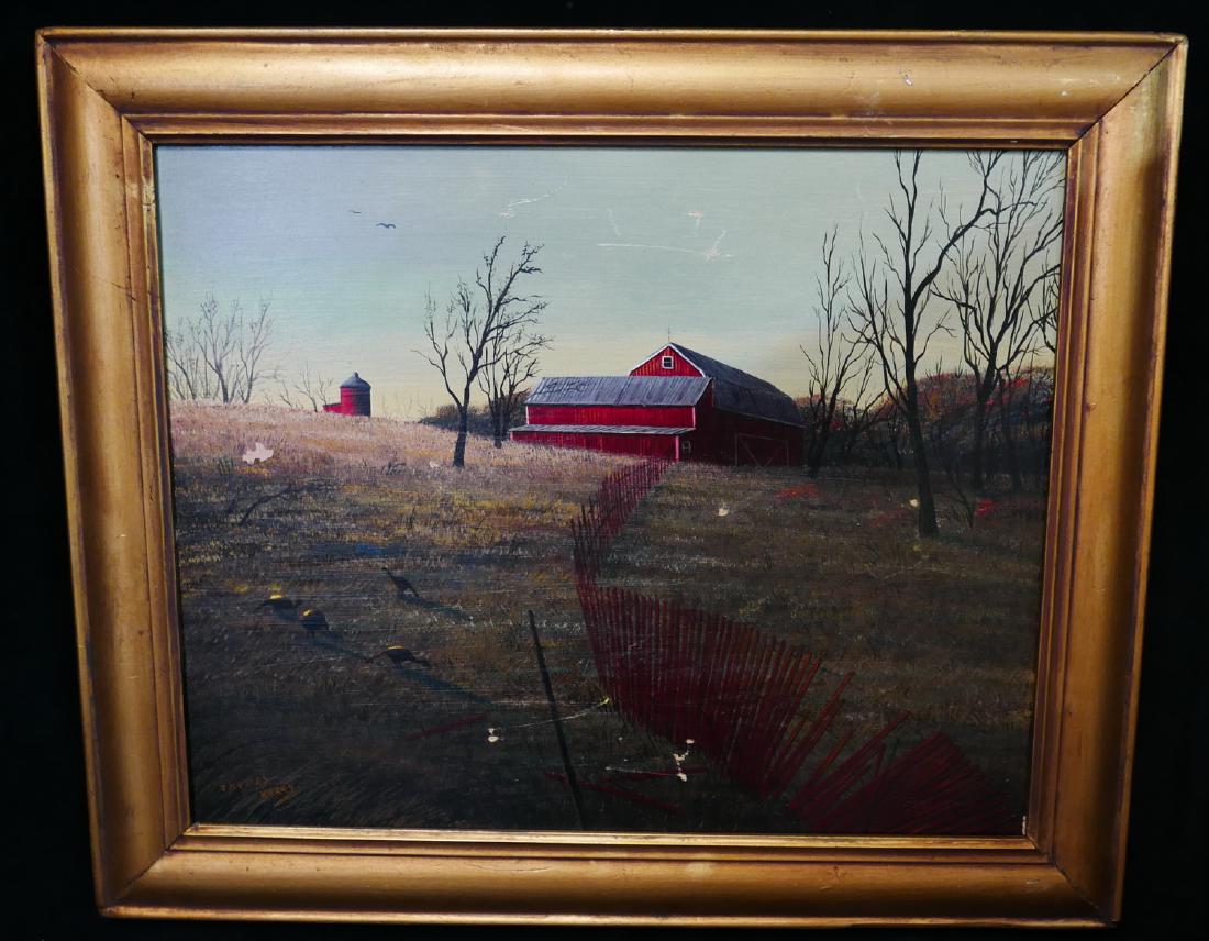THOMAS KERRY SGN. OIL ON BOARD "FARM LANDSCAPE": THOMAS KERRY SGN. OIL ON BOARD "FARM LANDSCAPE" 16X20.25"