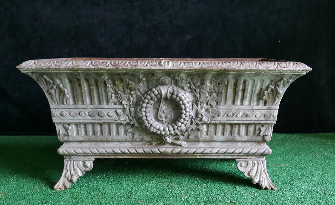 FRENCH CAST IRON JARDINIERE: FRENCH CAST IRON JARDINIERE 14"H 28.5"W 14.5"D