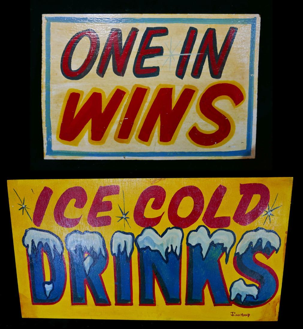 ANTHONY BARATTA: 2 SIGNS "ICE COLD DRINKS" & "ONE IN (1 of 7)