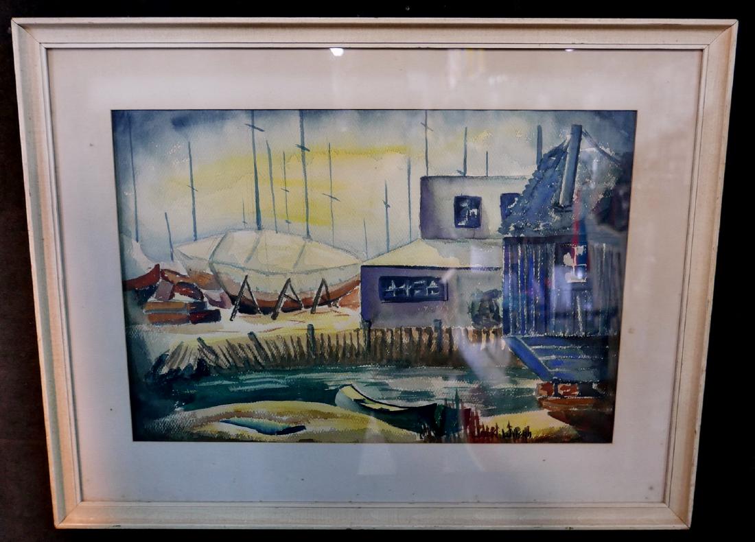JACK WILSON SGN. WATERCOLOR "HARBOR SCENE" 15X21"