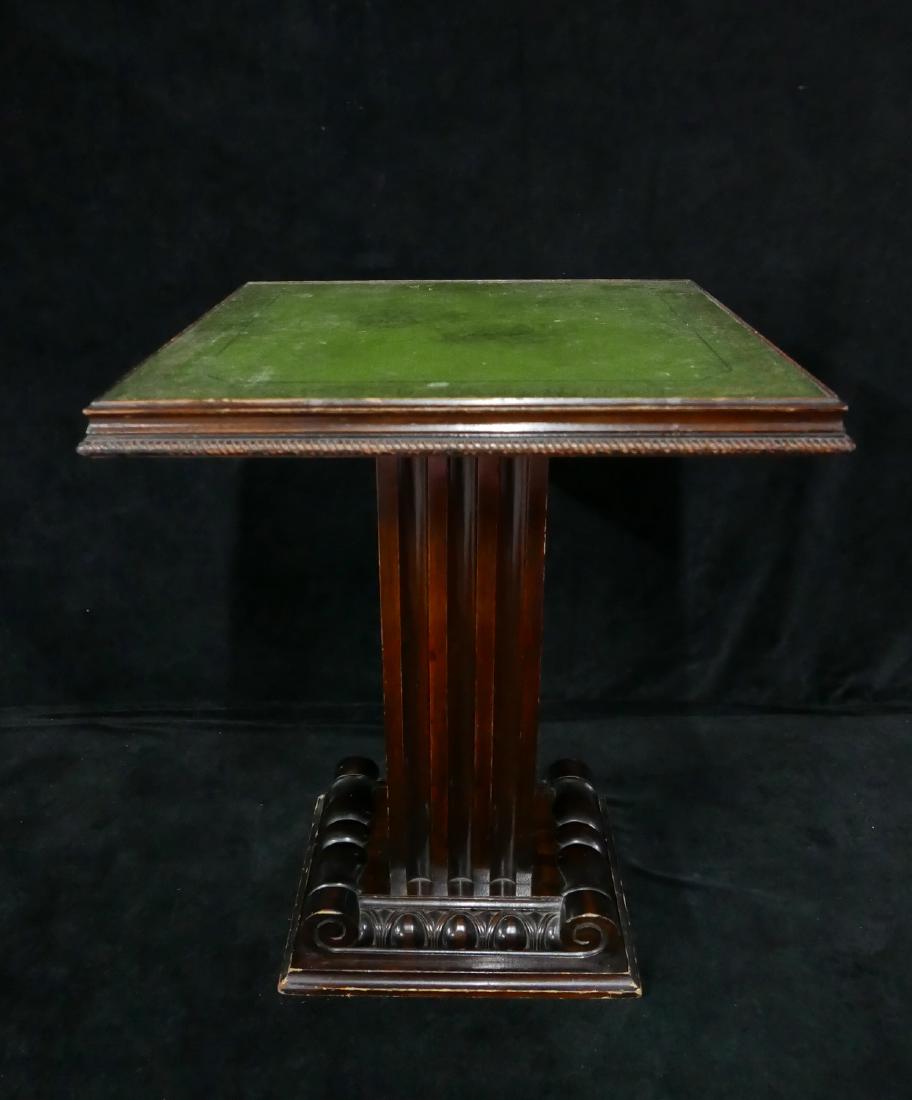 GREEN LEATHER TOP TABLE PEDESTAL TABLE (1 of 9)