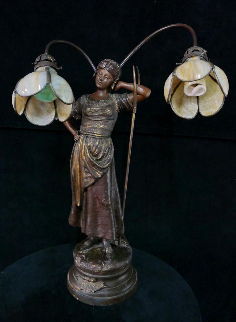 VICTORIAN FEMALE FIGURAL LAMP SLAG GLASS SHADES (1 of 6)