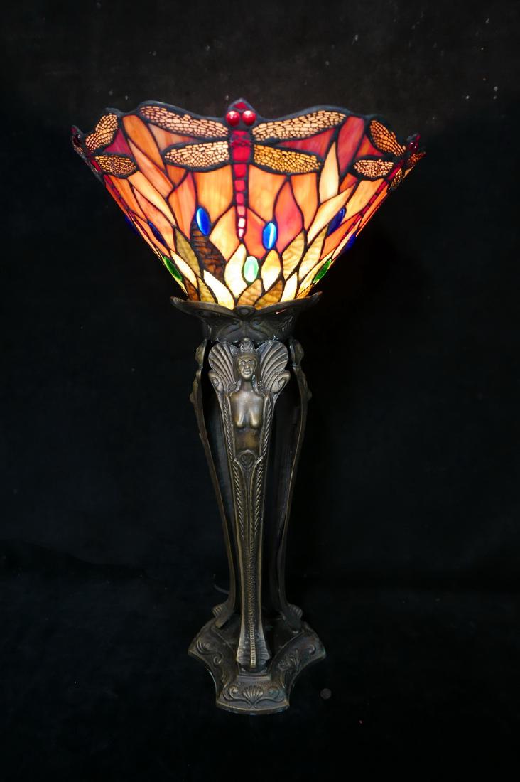 FIGURAL SLAG GLASS TABLE LAMP WITH INVERTED SHADE (1 of 3)