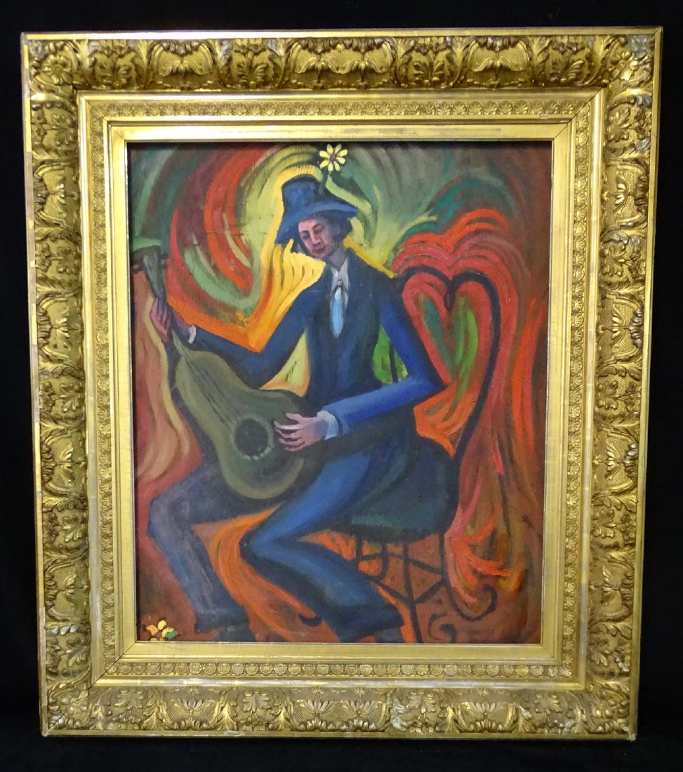 OIL ON BOARD (E. LIFSHITZ) "MUSICIAN WITH FLOWER IN (1 of 8)