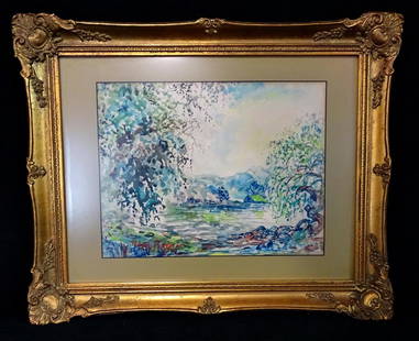 ROBERT PETERSON GILT FRAMED WATERCOLOR "LANDSCAPE": ROBERT PETERSON GILT FRAMED WATERCOLOR "LANDSCAPE" 10.5"H 13.5"W