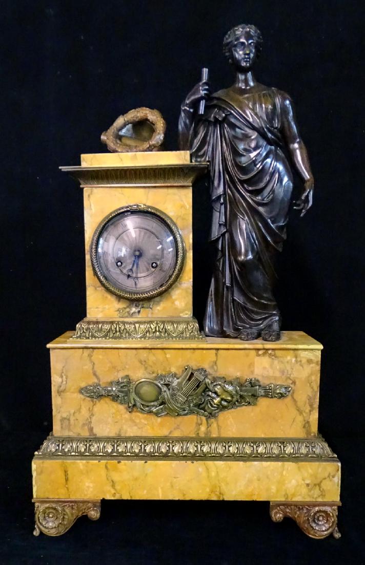 FRENCH BRONZE & MARBLE SILK SPRING MANTLE CLOCK (1 of 14)