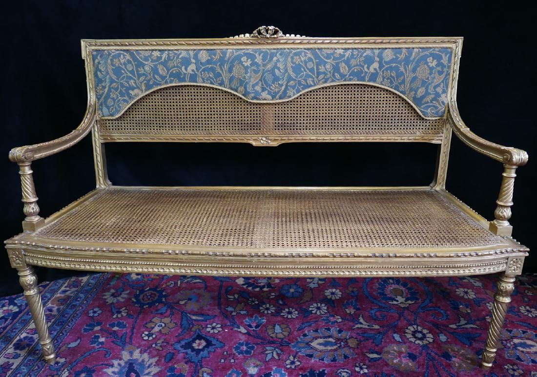 LOUIS XVI STYLE CANED GILT SETTEE (1 of 6)