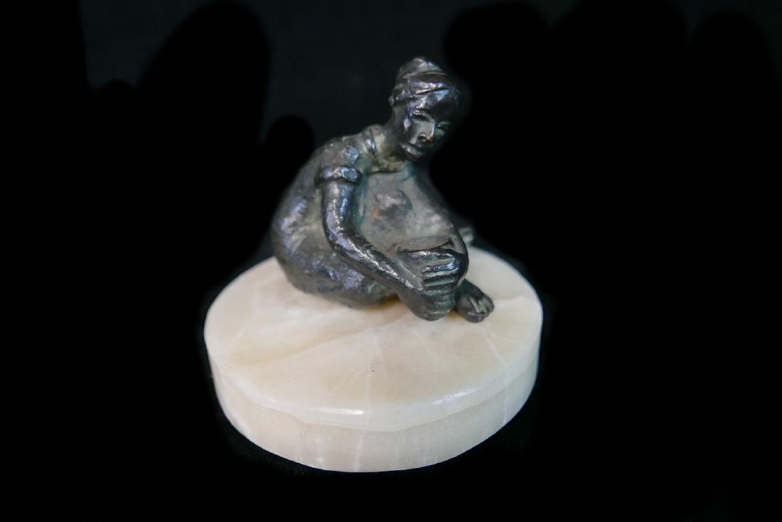 SMALL BRONZE FIGURE SEATED WOMAN ON MARBLE BASE (1 of 2)