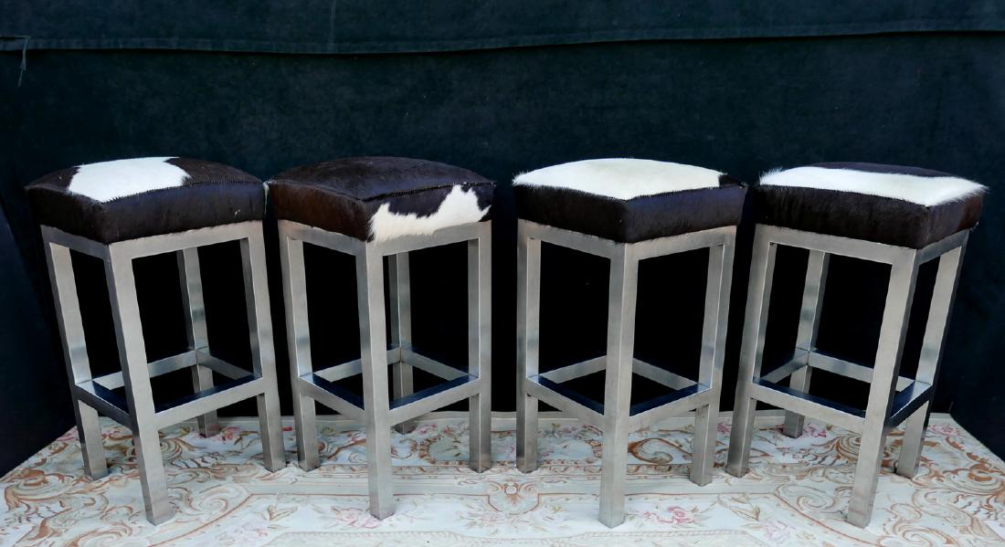 SET 4 MID-CENTURY HIDE UPHOLSTERED STOOLS (1 of 3)