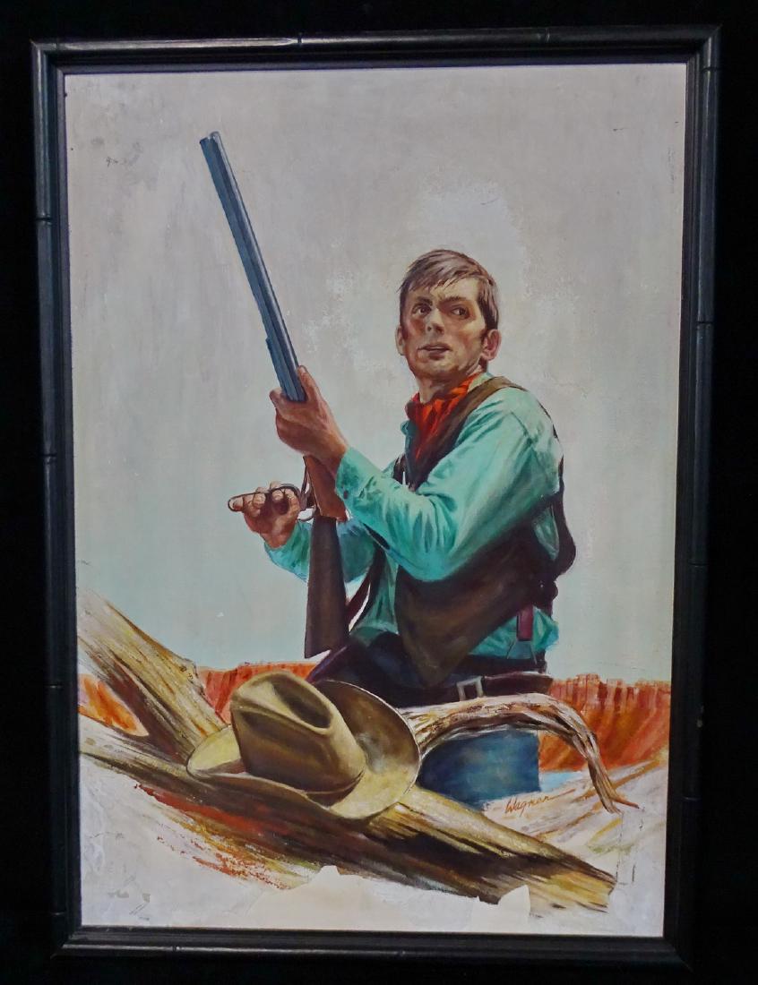 WAGNER SGN. ILLUSTRATION ON PAPER BOARD: WAGNER SGN. ILLUSTRATION ON PAPER BOARD "COWBOY WITH SHOTGUN" 20X14"