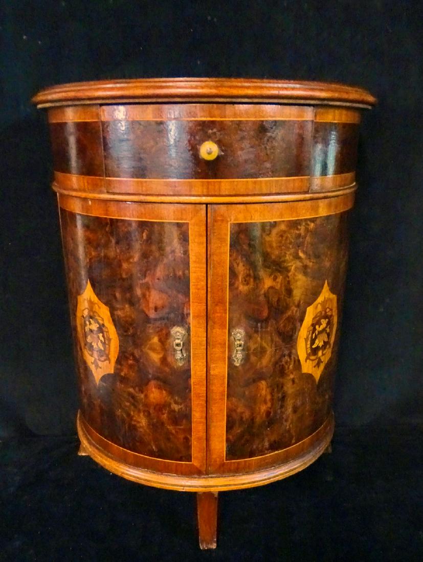 INLAID MAHOGANY DEMI LUNE CABINET: INLAID MAHOGANY DEMI LUNE CABINET 25"H 19"W 11.5"D