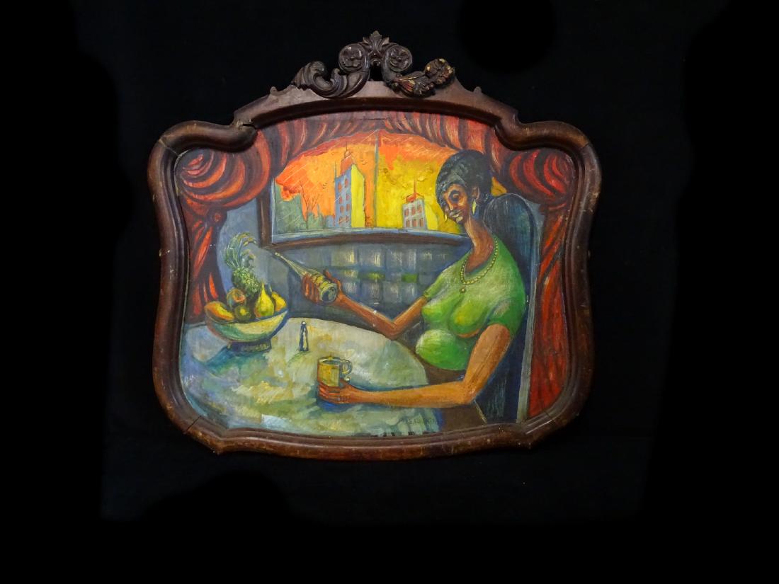 LIFSHITZ SGN. OIL ON BOARD WOMAN AT A TABLE IN ORNATE (1 of 4)