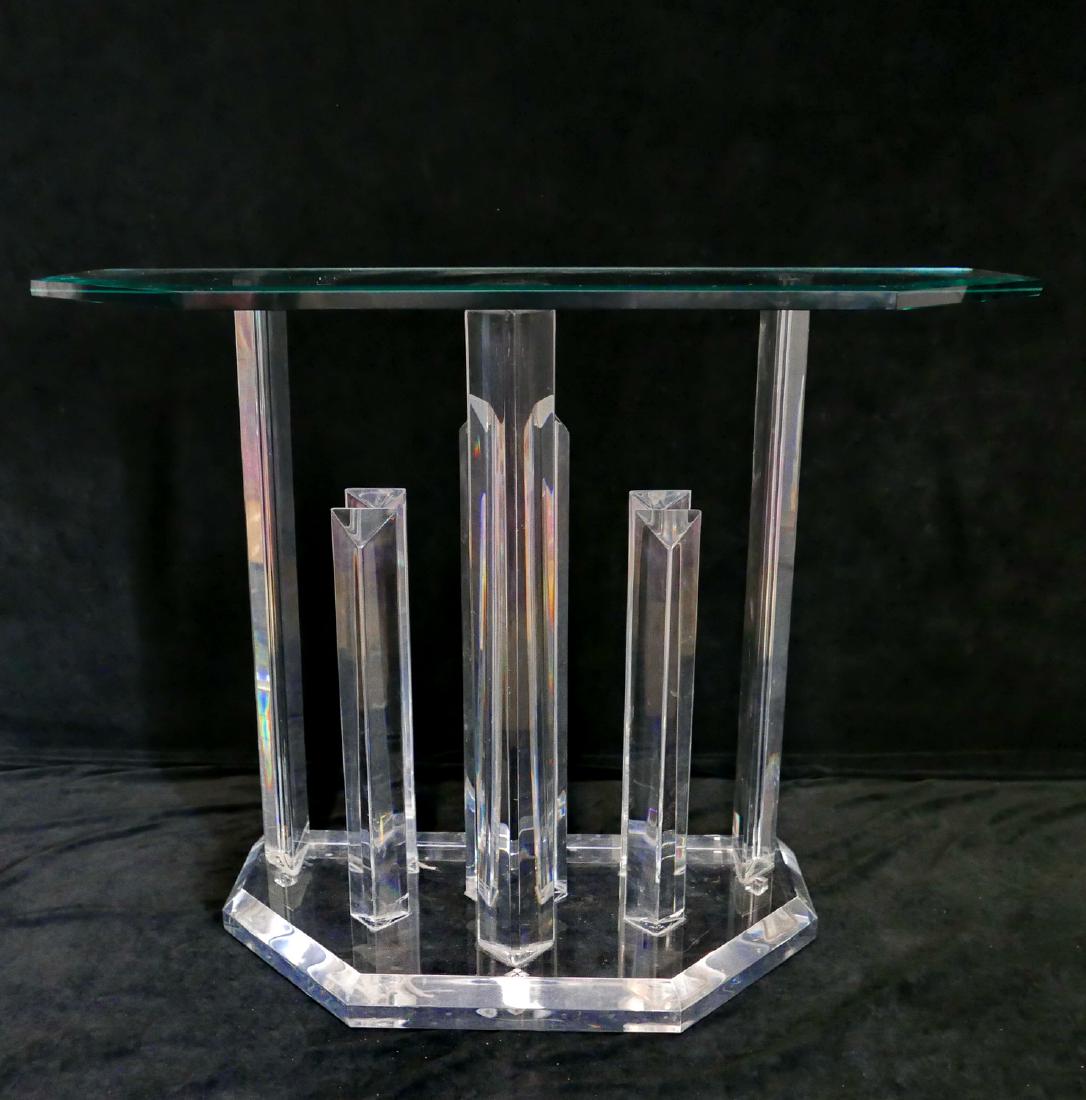 MID CENTURY LUCITE CONSOLE TABLE WITH GLASS TOP (1 of 3)