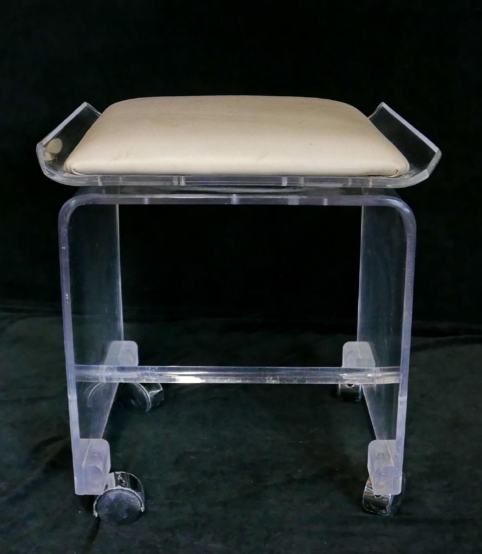 UPHOLSTERED LUCITE SWIVEL VANITY STOOL (1 of 4)
