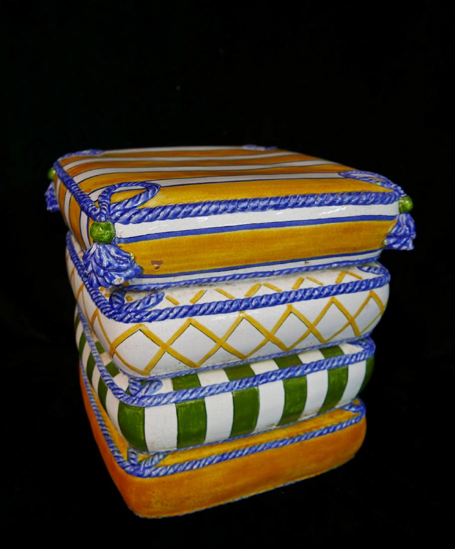 ITALIAN CERAMIC PILLOW GARDEN SEAT: ITALIAN CERAMIC PILLOW GARDEN SEAT 18"H 15"W 15"D
