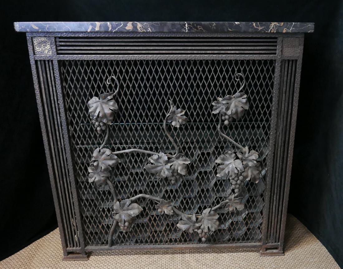 FRENCH IRON MARBLE TOP BAR & WINE RACK