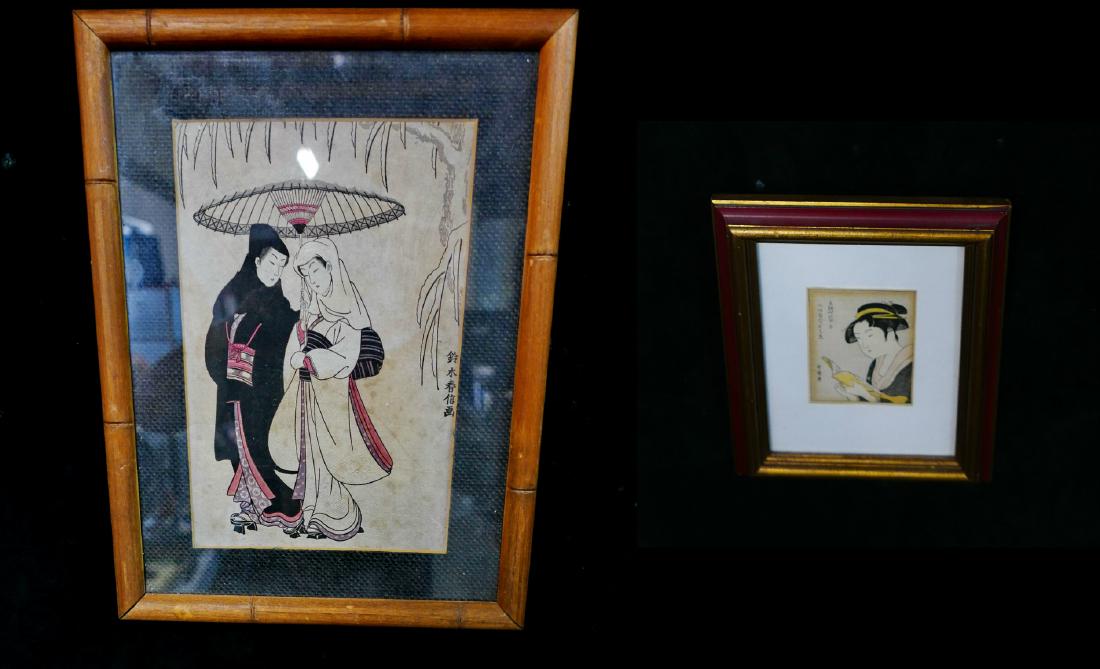 2 FRAMED JAPANESE WOOD BLOCK PRINTS 10X6" LARGEST (1 of 6)
