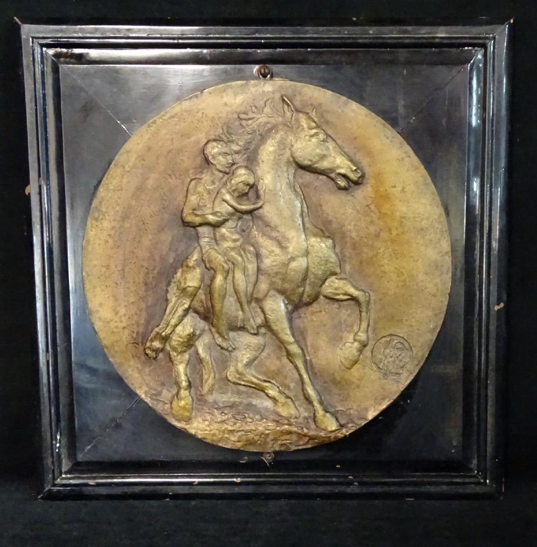 SGN. BRONZE PLAQUE "2 FIGURES ON HORSEBACK" (1 of 5)