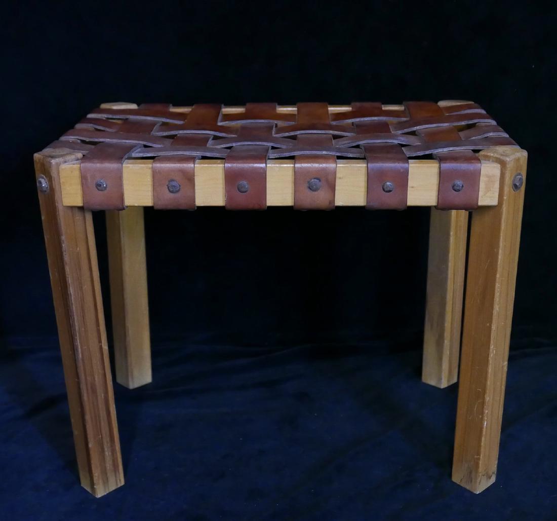 DANISH (?) LEATHER & WOOD STOOL (1 of 3)