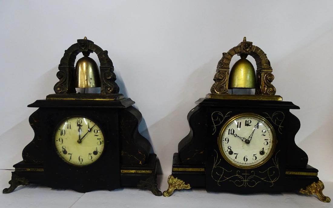 2 WM. GILBERT WOOD CURFEW BELL TOP MANTLE CLOCKS (1 of 3)