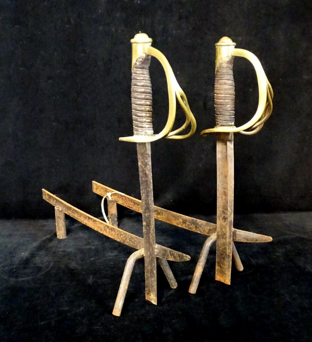 PR. SWORD MOTIF ANDIRONS: PR. SWORD MOTIF ANDIRONS