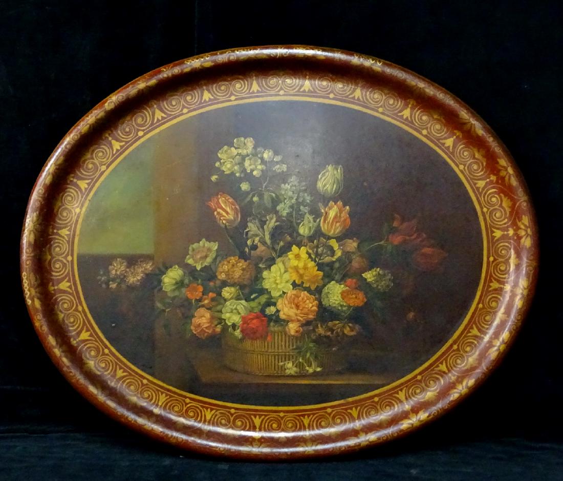 FLORAL DECORATED PAPIER MACHE TRAY: FLORAL DECORATED PAPIER MACHE TRAY