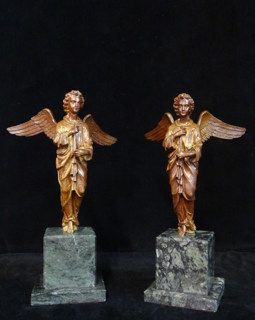 PR. BRONZE WINGED FIGURES ON MARBLE PEDESTAL BASES (1 of 3)