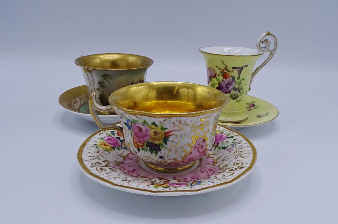 3 PORCELAIN CUPS & SAUCERS; 2 KPM: 3 PORCELAIN CUPS & SAUCERS; 2 KPM 4"H