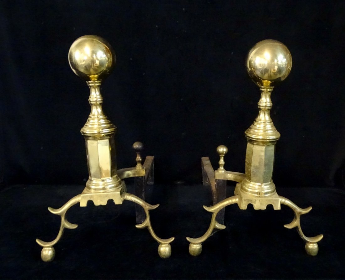 PR. BRASS CANNONBALL ANDIRONS (1 of 4)