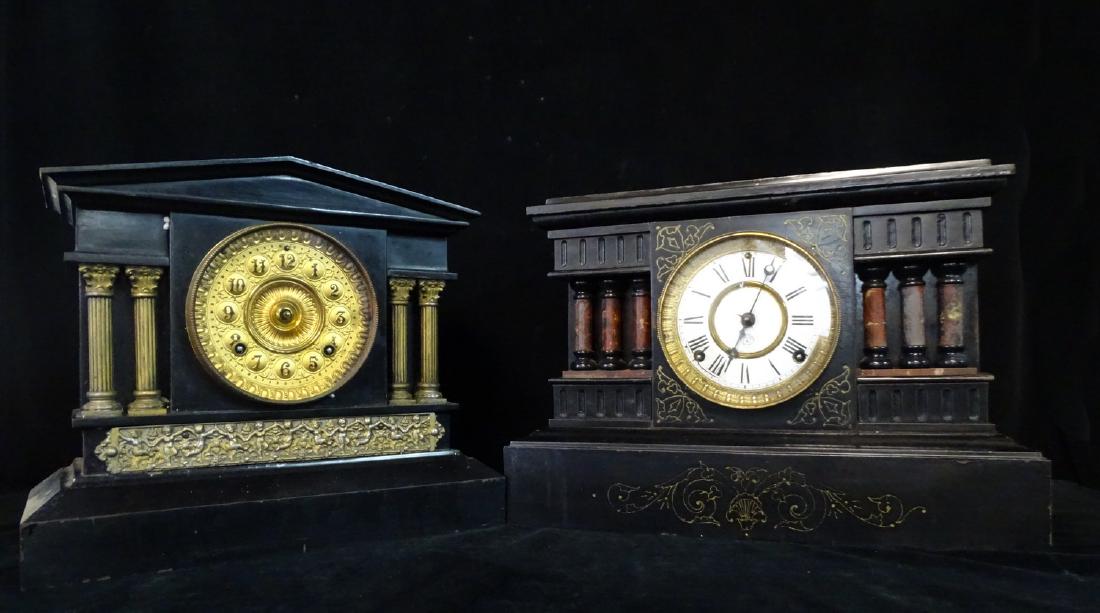 2 ANSONIA METAL MANTLE CLOCKS ONE WITH GILT METAL COLUM (1 of 5)