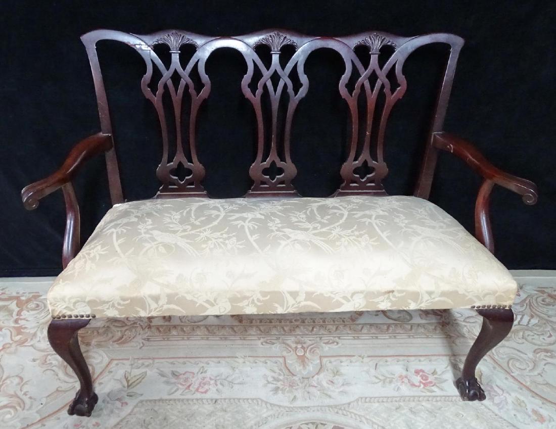 CHIPPENDALE STYLE MAHOGANY TRIPLE CHAIR BACK SETTEE (1 of 9)