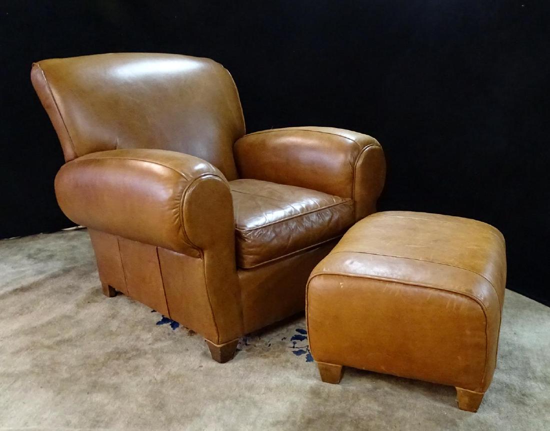 FRENCH LEATHER CHAIR & OTTOMAN (1 of 8)
